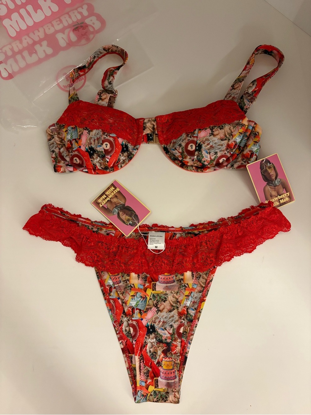 Strawberry Milk Mob Poker Face Bikini Set Medium